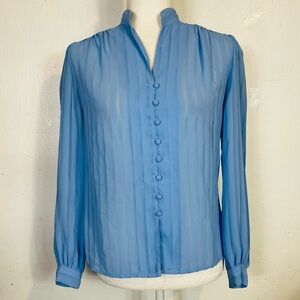 Vintage 70s 80s JC Penney Size 8 Button Down Sheer Blouse Top Light Blue Button